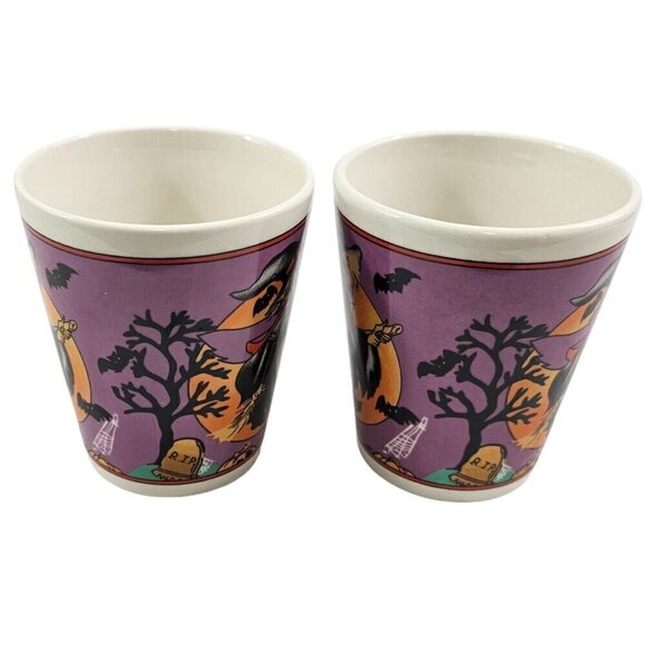 Witches Bats Spooky Halloween 10 Oz Ceramic Coffee Tea Mug Cups – Set of 2 - Picture 2 of 16